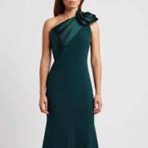 10 - NWOT BETSY & ADAM FLOWER ONE-SHOULDER CREPE MERMAID DRESS